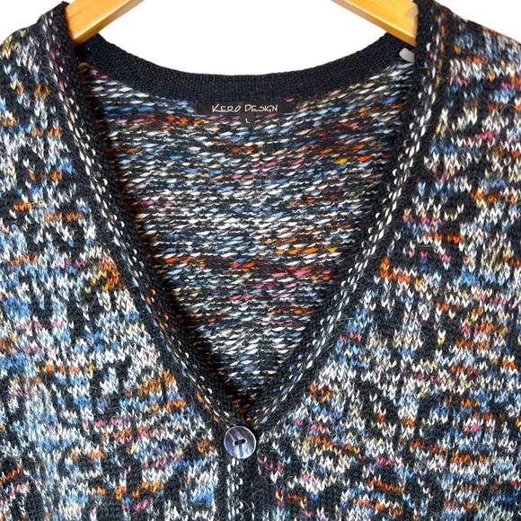 KERO DESIGN Alpaca Wool Sweater Multicolor Floral Knit Cardigan Women's Large - Picture 2 of 9
